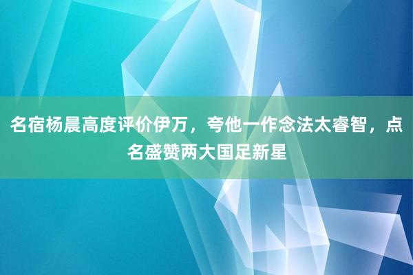 名宿杨晨高度评价伊万，夸他一作念法太睿智，点名盛赞两大国足新星